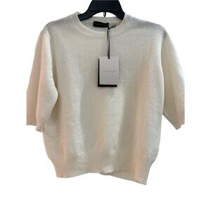 NWT Le Petit Pull Cashmere Short Sleeve Crewneck Knit Sweater Ivory Cream L